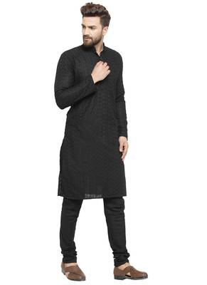 Black Cotton Chikankari Kurta Pajama 2