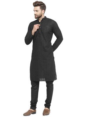 Black Cotton Chikankari Kurta Pajama 3