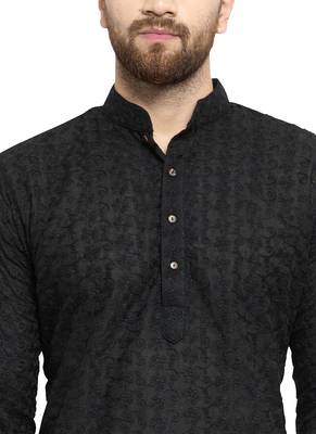 Black Cotton Chikankari Kurta Pajama 5