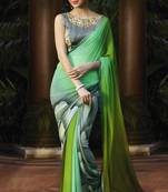 green printed georgette saree with blouse