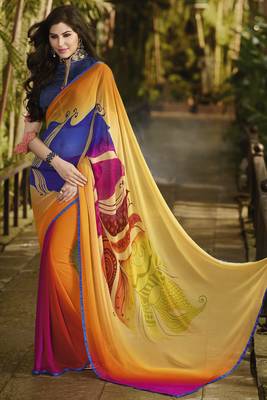 multicolor printed georgette saree with blouse 2