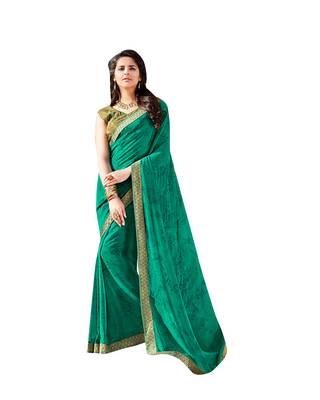 green Printed georgette saree with blouse 1