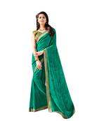 green Printed georgette saree with blouse
