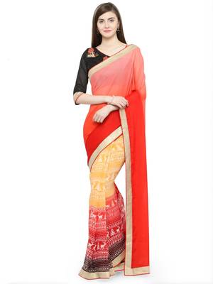 multicolor printed georgette saree with blouse 1
