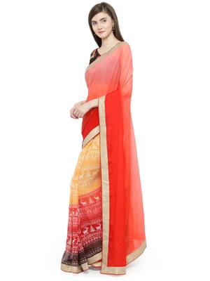 multicolor printed georgette saree with blouse 2