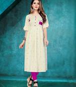 Off-white embroidered cotton long-kurtis