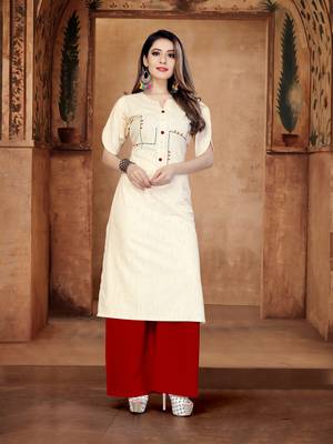 Off-white embroidered cotton long-kurtis 1