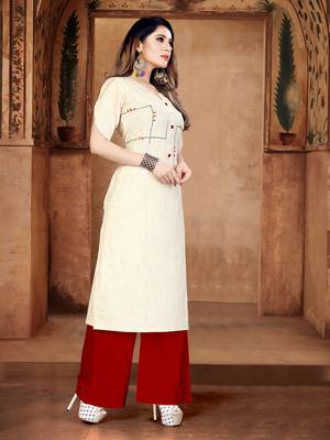 Off-white embroidered cotton long-kurtis 4