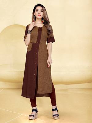 Brown printed rayon long-kurtis 2