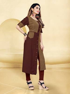 Brown printed rayon long-kurtis 4