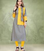 Light-yellow plain cotton long-kurtis