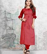 Dark-maroon printed rayon long-kurtis