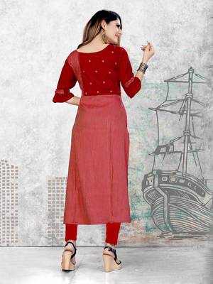 Dark-maroon printed rayon long-kurtis 3