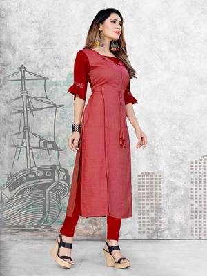 Dark-maroon printed rayon long-kurtis 4