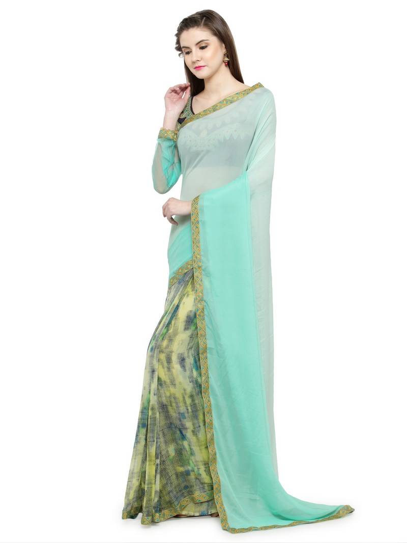 multicolor printed georgette saree with blouse