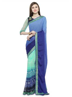 multicolor printed georgette saree with blouse 1