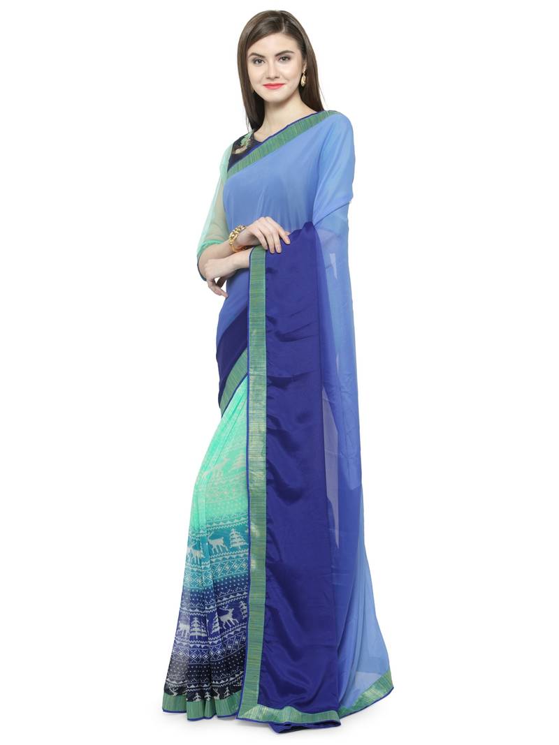 multicolor printed georgette saree with blouse