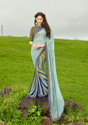multicolor printed georgette saree with blouse 1