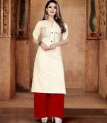 Off-white embroidered cotton long-kurtis