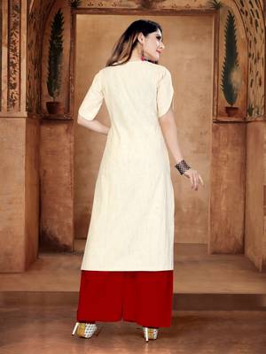 Off-white embroidered cotton long-kurtis 3