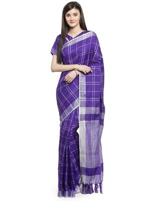 purple printed linen saree with blouse 1