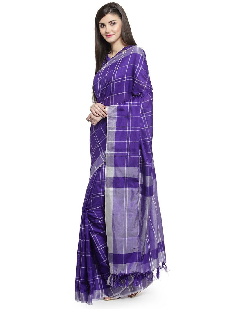 purple printed linen saree with blouse