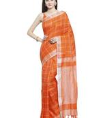 orange printed linen saree with blouse