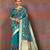 turquoise woven silk blend saree with blouse