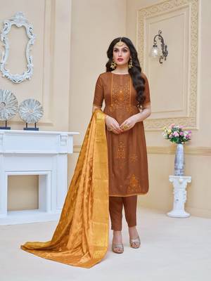 Brown Embroidered Cotton Salwar 1