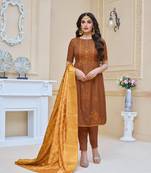 Brown Embroidered Cotton Salwar