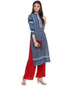 blue printed cotton straight kurti