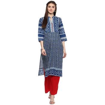 blue printed cotton straight kurti 2