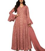 Peach embroidered net salwar