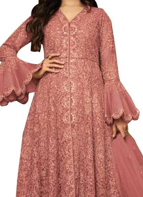 Peach embroidered net salwar 2