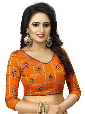 Orange Embriodered Fancy Fabrics Unstiched Blouse Piece. 1