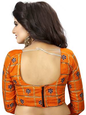 Orange Embriodered Fancy Fabrics Unstiched Blouse Piece. 2