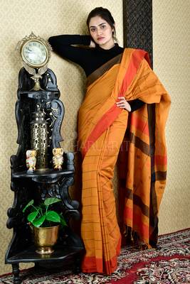 Sand Stone Orange Cotton Saree With All Over Woven Design And Pallu 1