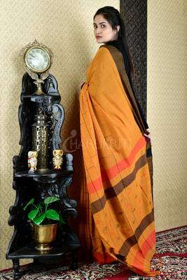 Sand Stone Orange Cotton Saree With All Over Woven Design And Pallu 2