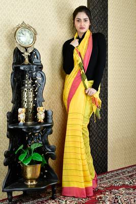 Yellow Pure Cotton Saree With All Over Woven Design And Pallu 1