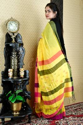 Yellow Pure Cotton Saree With All Over Woven Design And Pallu 2