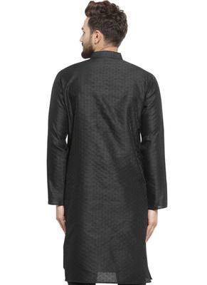 Black Plain Linen Men Kurtas 4