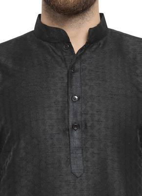 Black Plain Linen Men Kurtas 5