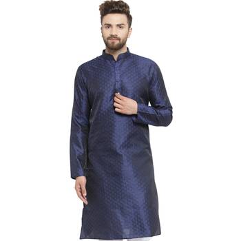 Brocade Blue Linen Kurta For Men 1