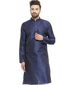 Brocade Blue Linen Kurta For Men