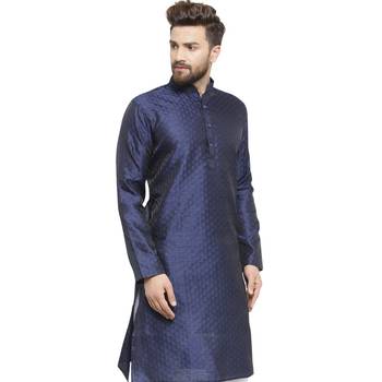 Brocade Blue Linen Kurta For Men 2