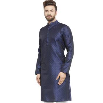 Brocade Blue Linen Kurta For Men 3