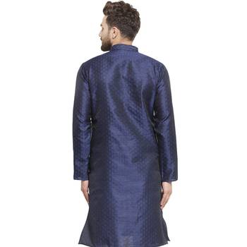 Brocade Blue Linen Kurta For Men 4