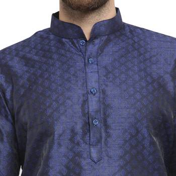 Brocade Blue Linen Kurta For Men 5