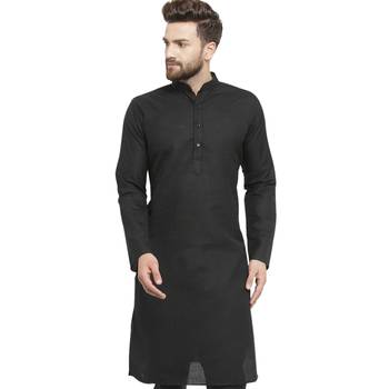New Black Plain Linen Men Kurta 1