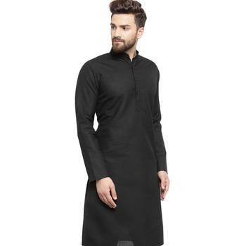New Black Plain Linen Men Kurta 2